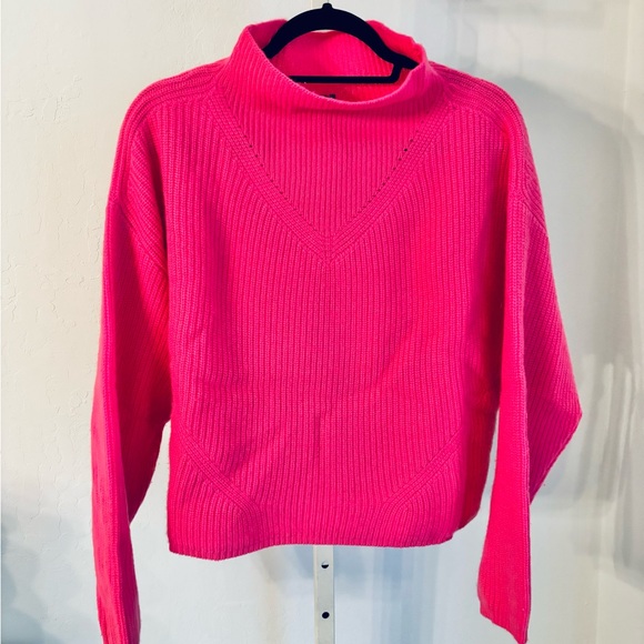 Anthropologie The Enza Ribbed Cashmere Mock Turtleneck Cropped Sweater, Pink, M - Picture 3 of 10